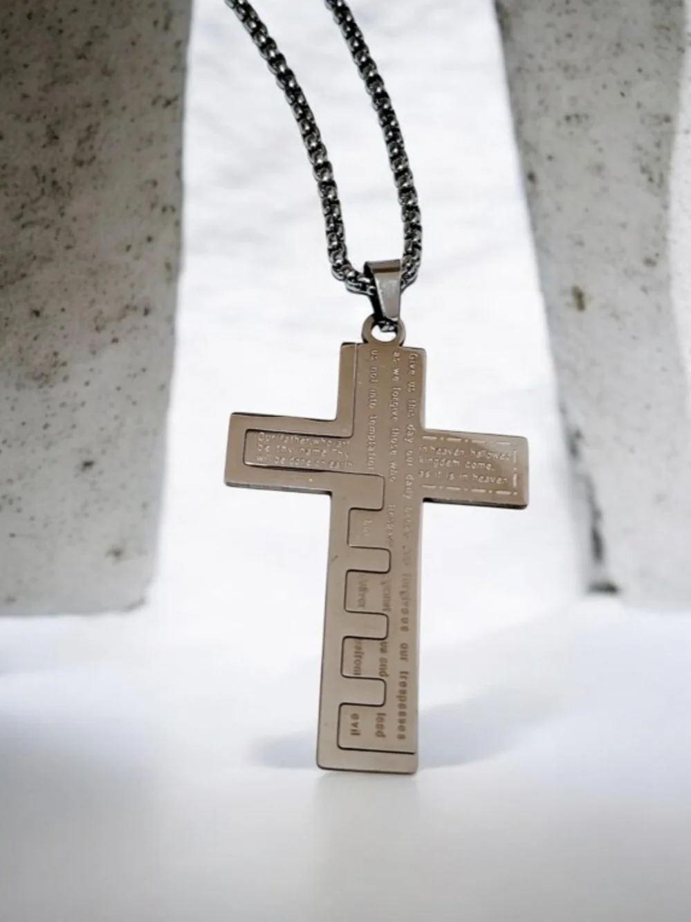 New Bible Prayer Engraved Crafted Pendant Necklace Stainless Steel Silver